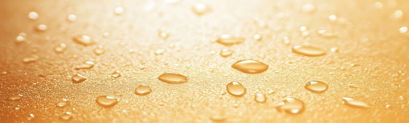 Aufkleber - Close-up of water droplets on a golden surface with a soft, glistening effect.