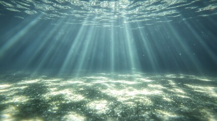 Aufkleber - Submerged scene with beams of light filtering through water, creating a serene underwater atmosphere.