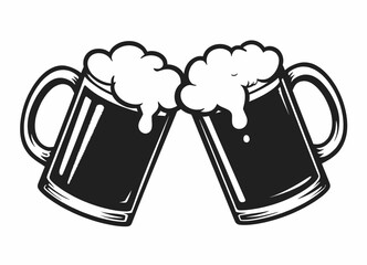 Wall Mural - Black and white beer mugs cheers illustration