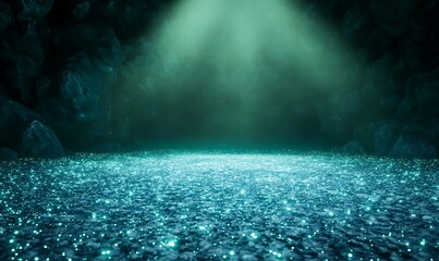 Aufkleber - Mysterious underwater scene with glowing particles and soft light illuminating the surface.