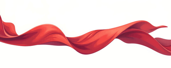 Wall Mural - Wavy red cloth flowing across a white background