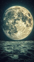 Wall Mural - a full moon rising over a barren moon landscape in a hopeful scene representing earthrise and celest