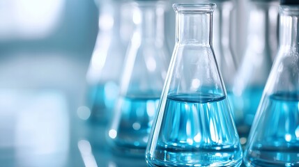 Aufkleber - Laboratory Glass Flasks with Bright Blue Liquid Reflecting Advanced Scientific Research : Generative AI