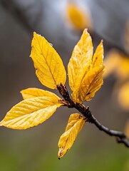 Poster - Vibrant autumn leaves with droplets highlighting the beauty of nature and seasonal change in a blurred background : Generative AI