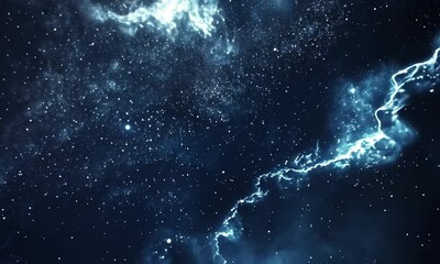 Wall Mural - Spacecraft navigates through Small Magellanic Cloud with stars and planets appearing in video