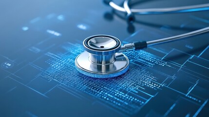 Digital Healthcare: Stethoscope on a screen with medical code