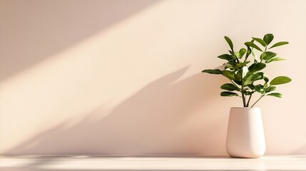 Aufkleber - Modern minimalist decor featuring a green plant in a stylish vase against a soft beige wall : Generative AI