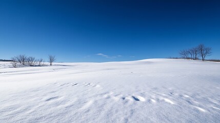 Aufkleber - Expansive serene snowy landscape under a bright blue sky showcasing winter beauty : Generative AI