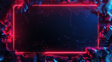 Wall Mural - vibrant abstract background with neon frame and fluid metallic waves, symbolizing futuristic technol