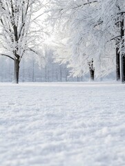 Poster - Peaceful winter landscape with snowcovered trees and glistening white ground in serene environment : Generative AI