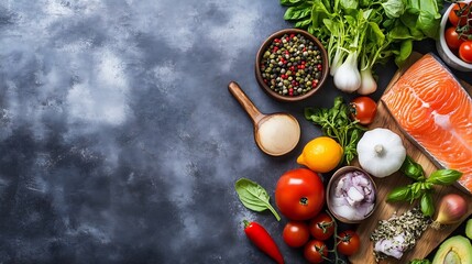 Poster - Fresh Seafood Vegetables and Spices Arranged on a Rustic Wooden Table : Generative AI