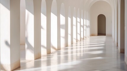 Poster - Elegant architectural design featuring arched columns and shadows in a modern indoor space : Generative AI