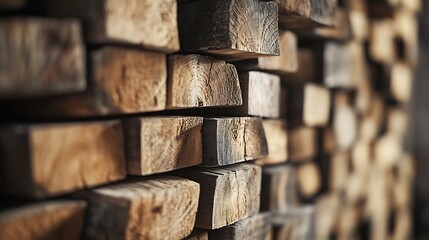 Aufkleber - Textured closeup of stacked wooden logs creating a rustic and natural background perfect for interior decor : Generative AI