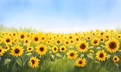 Poster - A vibrant field of sunflowers under a clear blue sky.