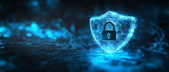 Leinwandbilder - 3D rendered concept of a digital padlock in a shield on a dark abstract background