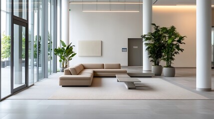 Aufkleber - Modern and Minimalist Lounge Area with Stylish Sofa and Indoor Plants : Generative AI
