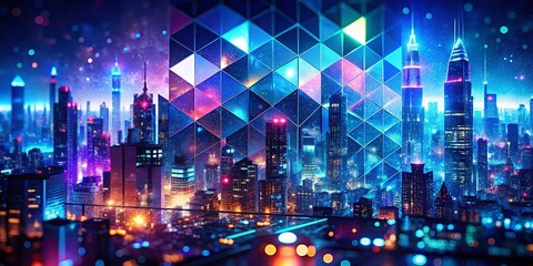 Wall Mural - fractal cityscape: geometric skyscrapers with bokeh blur