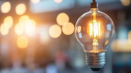 Aufkleber - Vintage light bulb glowing warmly in a cozy setting with soft bokeh background : Generative AI