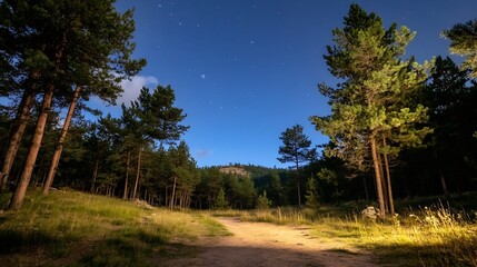 Aufkleber - Starlit Night Sky Above Tall Pine Trees in a Forest Clearing : Generative AI