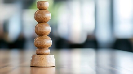 Aufkleber - Elegant wooden sculpture stacked creatively on table with blurred background in modern interior : Generative AI
