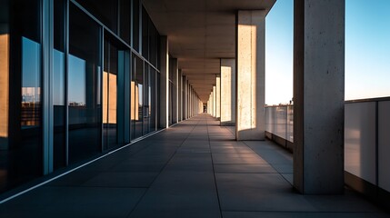 Aufkleber - Modern architectural corridor featuring sleek lines and natural light in a minimalist setting : Generative AI