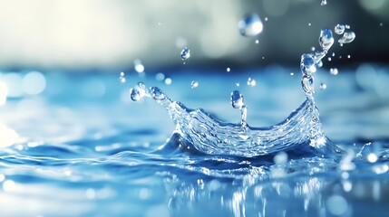 Poster - Glistening water droplets splashing as they hit the surface creating beautiful ripples : Generative AI