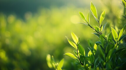 Poster - Lush green foliage with bright sunlight illuminating vibrant leaves in a serene environment : Generative AI