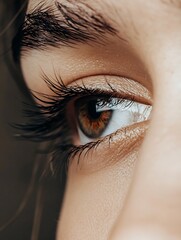 Aufkleber - Detailed Close Up Shot of Beautiful Eye with Long Eyelashes and Natural Makeup : Generative AI