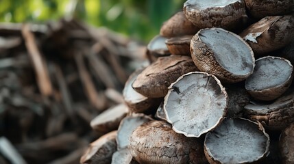 Poster - CloseUp View of Stacked Natural Logs and Wood Piles Ready for Use : Generative AI