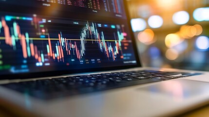 Aufkleber - Close up of a laptop screen displaying stock market data with dynamic trading charts and graphs : Generative AI