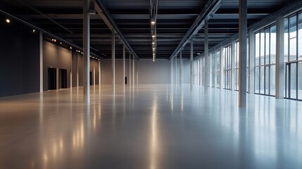Poster - Minimalist Empty Hallway with Modern Architecture and Bright Natural Light Streaming Through Windows : Generative AI