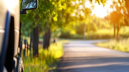 Aufkleber - Inviting path lined with trees bathed in warm sunlight creating a picturesque driving experience : Generative AI
