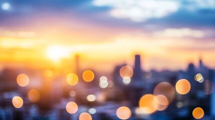 Aufkleber - Stunning city skyline at sunset captured in soft focus with vibrant bokeh effects showcasing urban beauty : Generative AI
