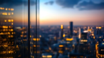 Poster - Blurred Cityscape at Sunset Through a HighRise Building Window : Generative AI