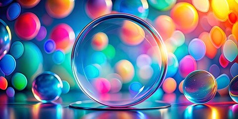 Wall Mural - glassmorphism banner template: frosted glass frame with blurred gradient circles - double exposure e