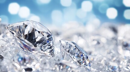 Aufkleber - Closeup view of sparkling diamonds on a bed of crystals with a beautiful blue background : Generative AI