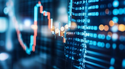 Poster - Dynamic and abstract representation of financial data with candlestick charts showcasing market trends and technology advancements : Generative AI