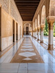 Aufkleber - Architectural elegance of intricately designed hallways and arches in a historical building with stunning marble floors : Generative AI