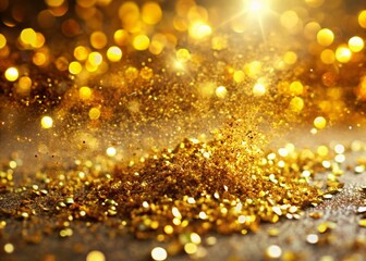 Wall Mural - golden glitter confetti celebration: luxury sparkling background stock photo