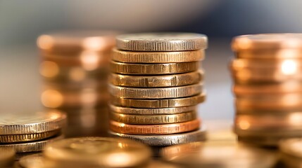 Leinwandbilder - Closeup view of stacked coins representing wealth and financial growth : Generative AI