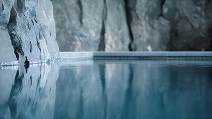 Fototapete - Tranquil Reflection of Rock and Water in Serene Pool Setting with Smooth Surfaces : Generative AI