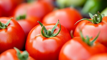 Poster - Fresh ripe red tomatoes clustered together showcasing vibrant colors and healthy produce at a market : Generative AI