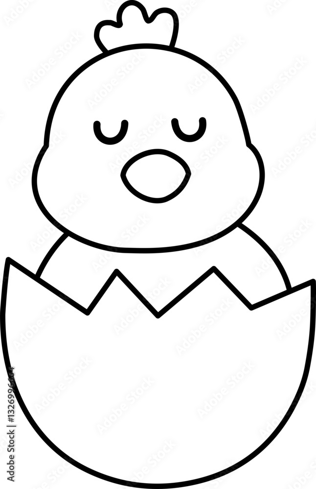Easter chick hatching from its shell coloring page isolated. Cute ...