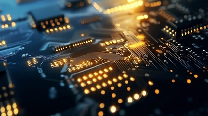 Poster - Detailed CloseUp of a Circuit Board with Illuminated Components and Technology Theme : Generative AI
