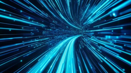 Wall Mural - Abstract digital background depicting a vibrant blue light tunnel with dynamic movement