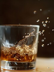 Aufkleber - Refreshing splash of sparkling beverage in a glass showcasing bubbles and liquid motion : Generative AI