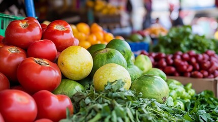 Poster - Colorful Fresh Produce Display at a Marketplace Featuring Vegetables and Fruits : Generative AI
