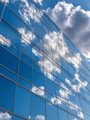Fototapete - Stunning reflections of clouds on modern glass building capturing the beauty of architecture : Generative AI