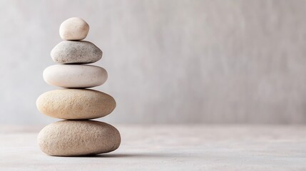 Fototapete - Beautifully Arranged Pebble Stack on a Clean Surface Representing Balance and Calmness : Generative AI