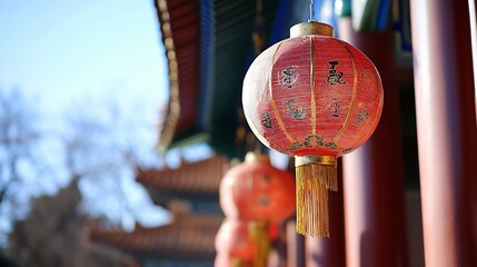 Poster - Traditional Chinese Lantern Hanging Beautifully in Bright Sunlight : Generative AI